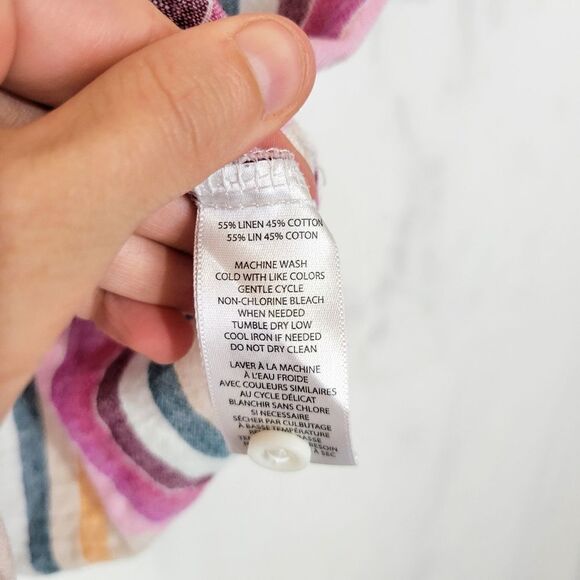 Beachlunchlounge Striped Linen Blend Button Tie Front Relaxed Fit Top - Picture 7 of 7